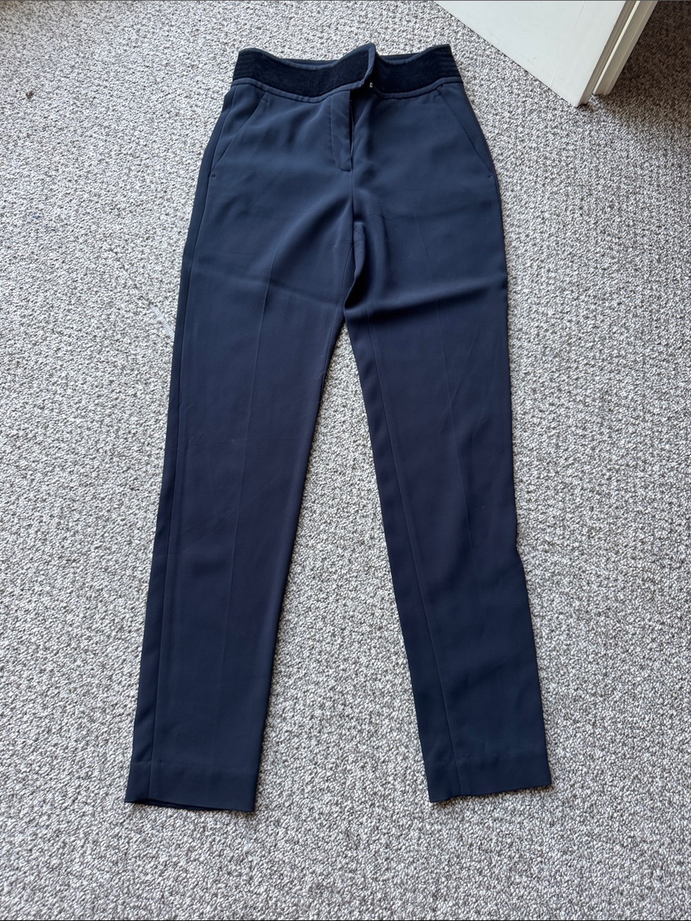 A.L.C. Navy Tapered Crepe Trousers